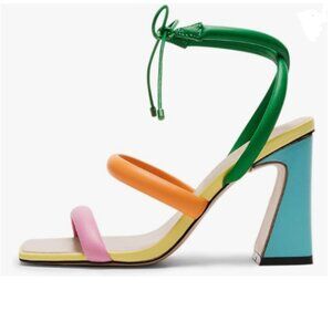 FOWT Multicolor Sexy Open Square Toe Sandals Chunky High Heel Strappy Dress Shoe